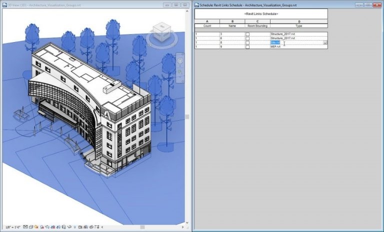 Selecione Model Groups ou Revit links como categorias ao criar um cronograma